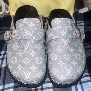 New Louis Vuitton Denim Monogram Slip-On Clogs
